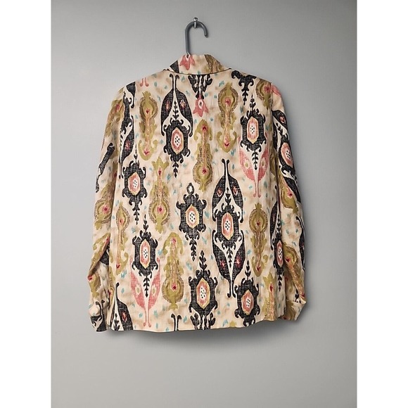 Doncaster Womens Button Down Jacket Size 4 Multicolor Retro Paisley 100% Linen - Picture 5 of 9